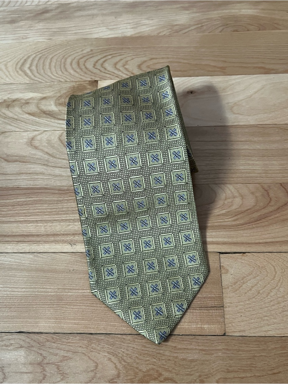 Hugo Boss Gold Tie with Blue Square Motif